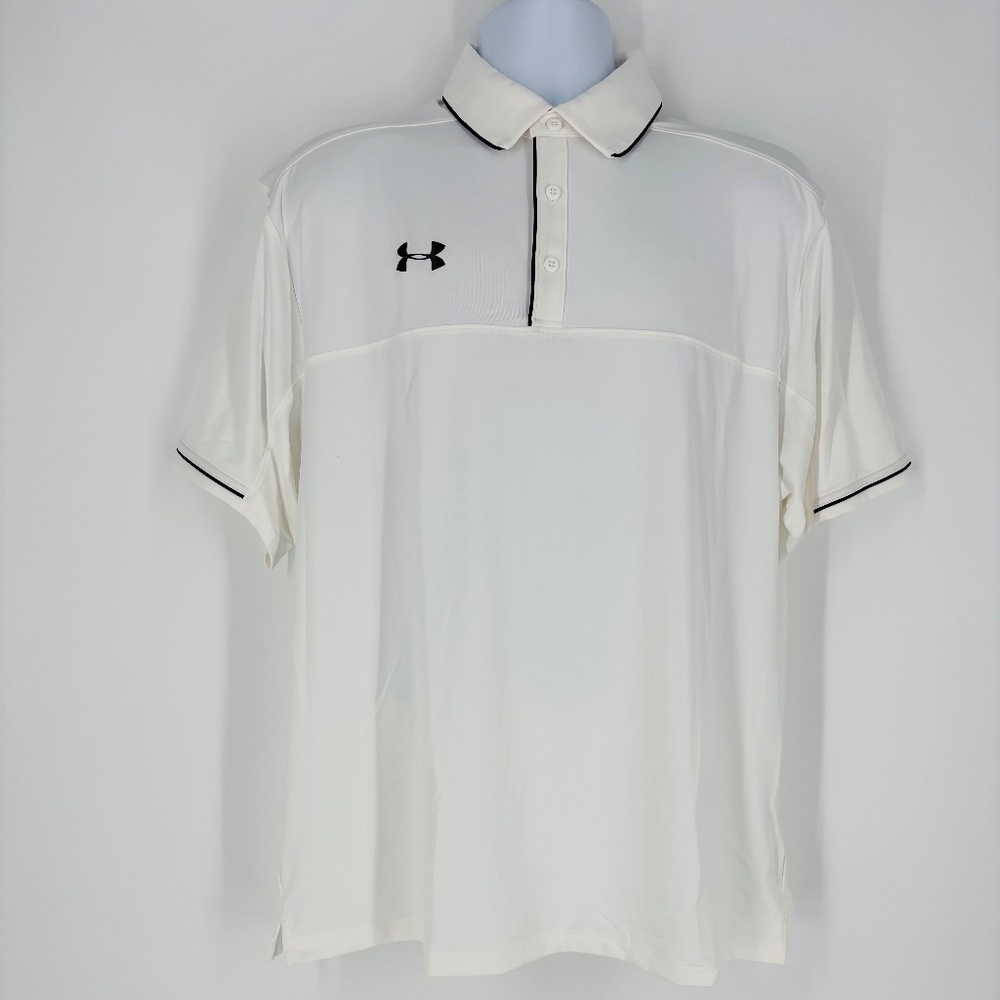 New Under Armour Men's "Heat Gear" Loose Fit Polo White/Black Size: L